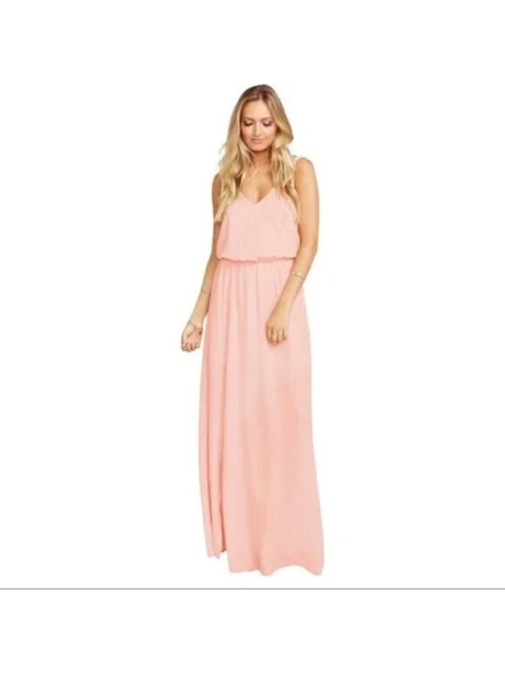 Show Me Your Mumu Kendall Maxi Dress V Neck Slit Blouson Frosty Pink S